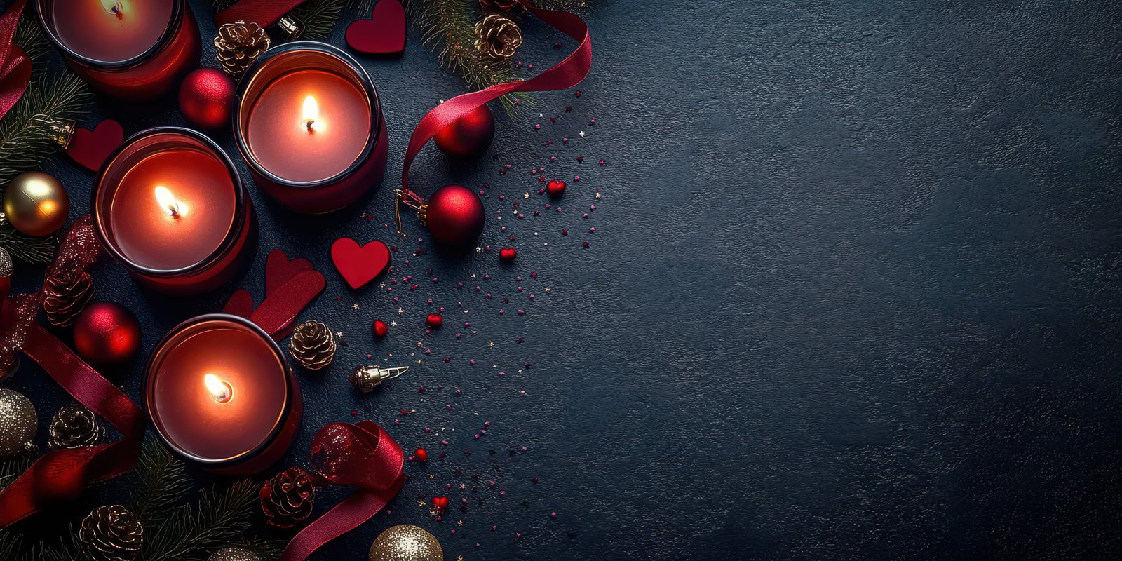 Warm candlelight and festive decorations create a cozy atmosphere for celebration